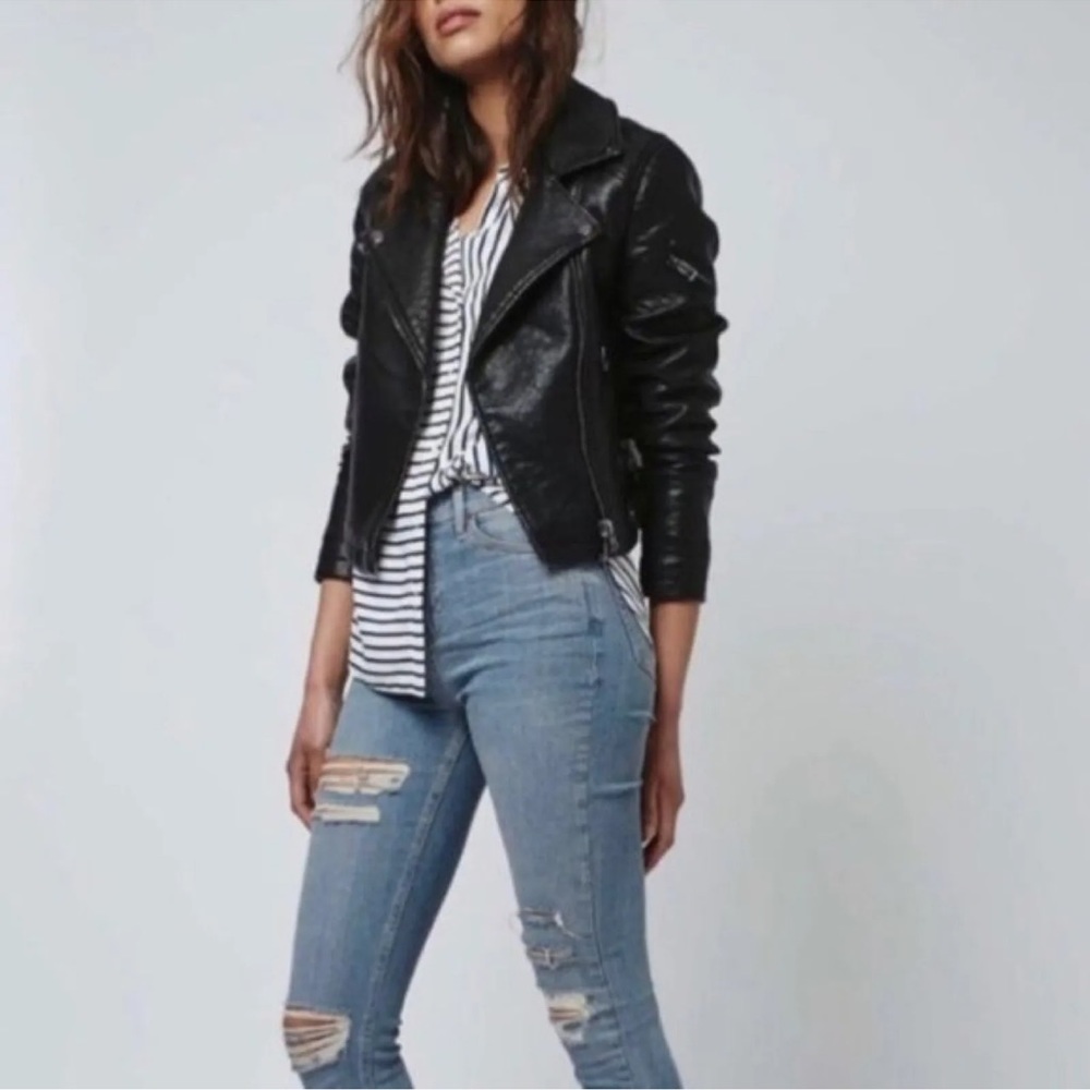 TOPSHOP Nelly Faux Leather Biker Jacket moto crop vegan motorcycle biker coat 10